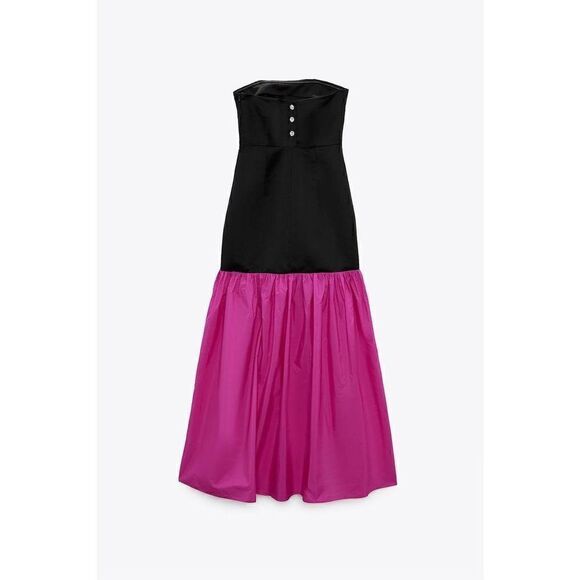 ZARA PRINCESS DIANA INSPIRED RHINESTONE FLARED HEM LONG CONTRAST DRESS BLACK FUC - Picture 13 of 16